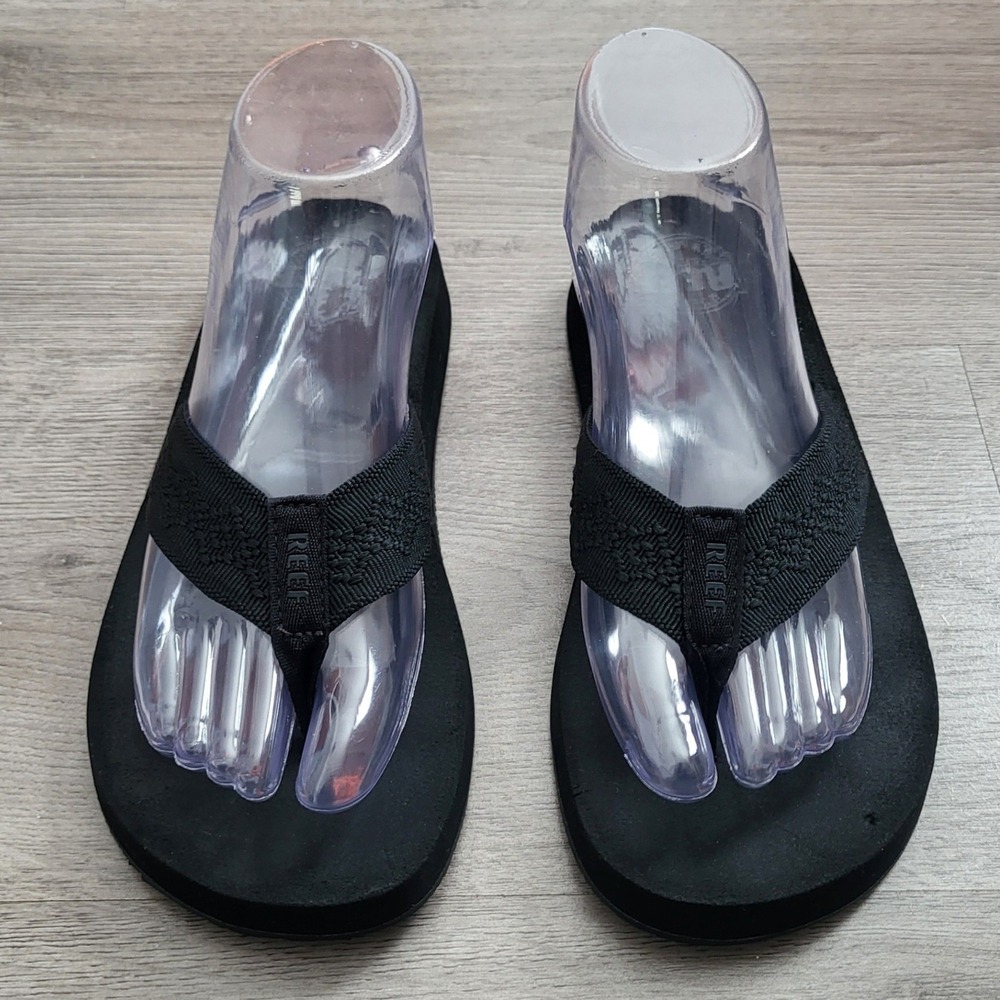 Reef Sandy Black Platform Flip Flop Sandals Womens 8 Casual Comfort Beach Travel